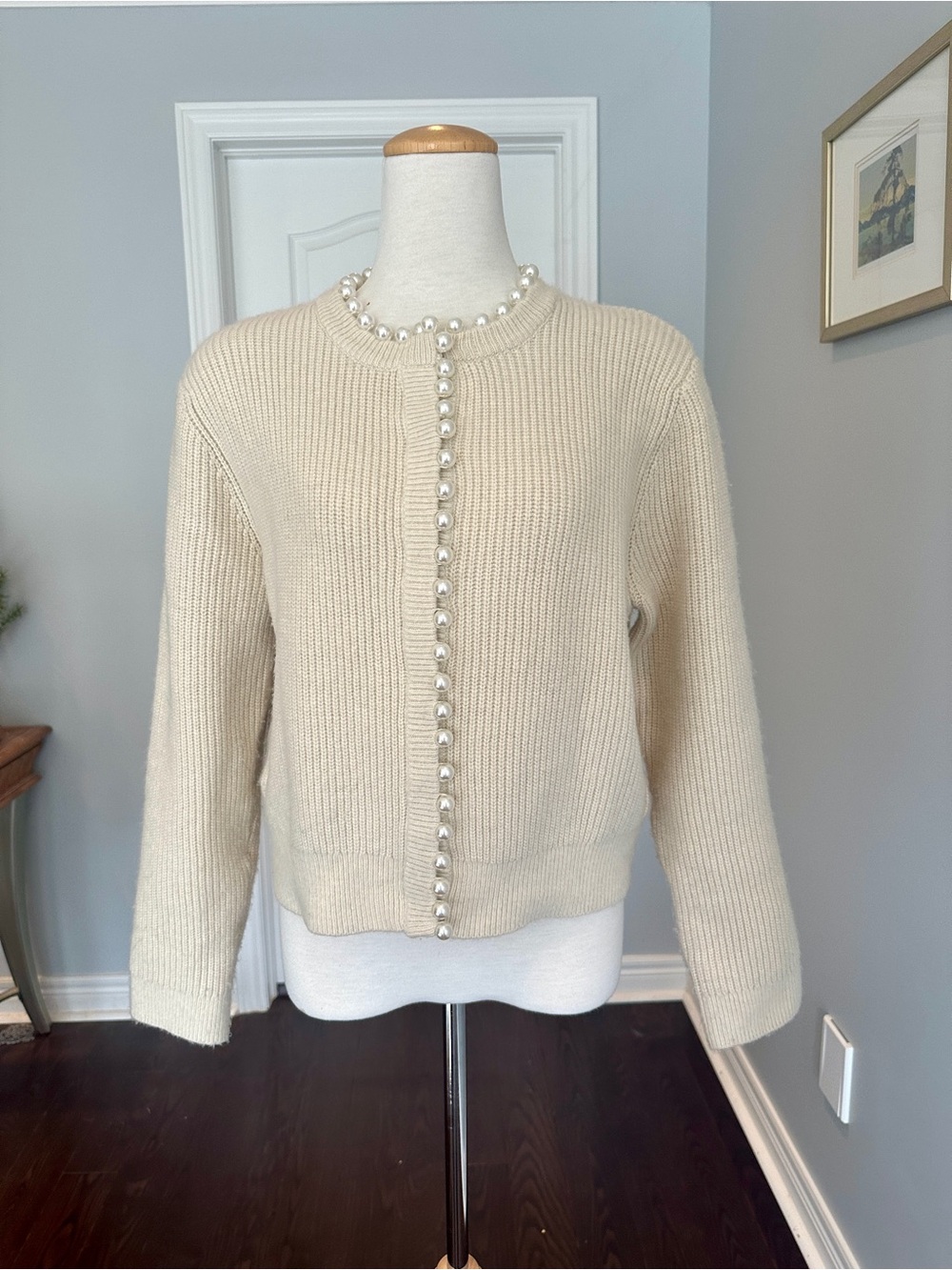 H&M Cream Pearl-Button Knit Cardigan Sweater - Size M